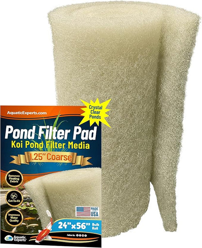 Aquatic Experts Beige COARSE Pond Filter Pad - 1.25 inch Thick - Bulk Roll Water Garden Filter Pond Media - Made in USA, (24" x 56")