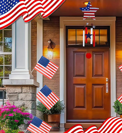 CoTa Global USA Flag Star Wind Chime - American Flag Patriotic Indoor or Outdoor Windchime Home Decor with Hanging Bells, Handcrafted Glass and Metal Wind Chimes for Yard, Garden, Porch - 28.7 Inches