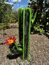 Colorful Metal Saguaro Cactus with Flowers - Handmade Garden Decor (Green)