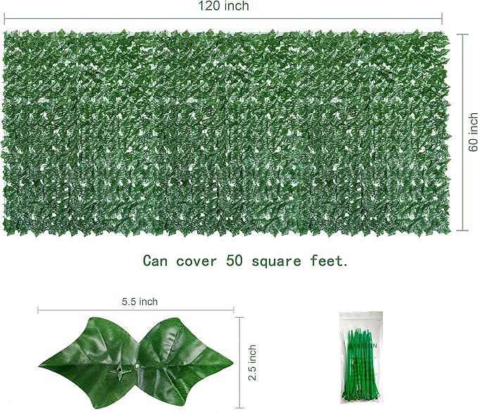 Bybeton Artificial Ivy Privacy Fence Screen - 60" X 120" UV-Anti Fake Leaves Vines - Patio Balcony Privacy, Garden, Backyard Greenery Wall Decor