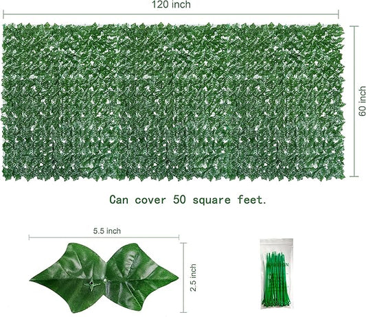 Bybeton Artificial Ivy Privacy Fence Screen - 60" X 120" UV-Anti Fake Leaves Vines - Patio Balcony Privacy, Garden, Backyard Greenery Wall Decor