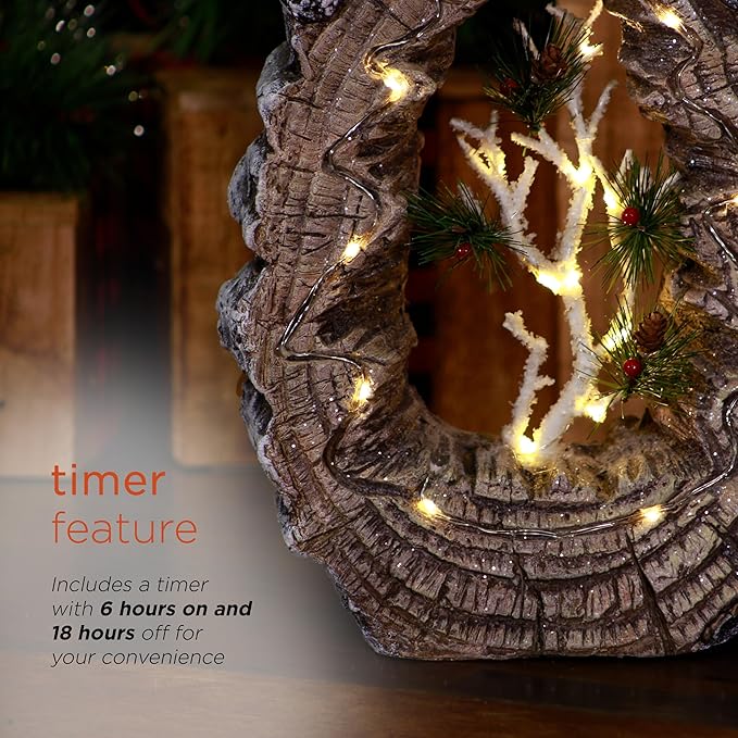 Alpine Corporation 21" Tall Santa Christmas Statue with Carved Wood Look and 16 Warm LED Lights, Timer Function, Indoor/Outdoor Holiday Decoration for Porch or Entryway