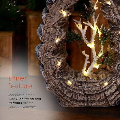 Alpine Corporation 21" Tall Santa Christmas Statue with Carved Wood Look and 16 Warm LED Lights, Timer Function, Indoor/Outdoor Holiday Decoration for Porch or Entryway