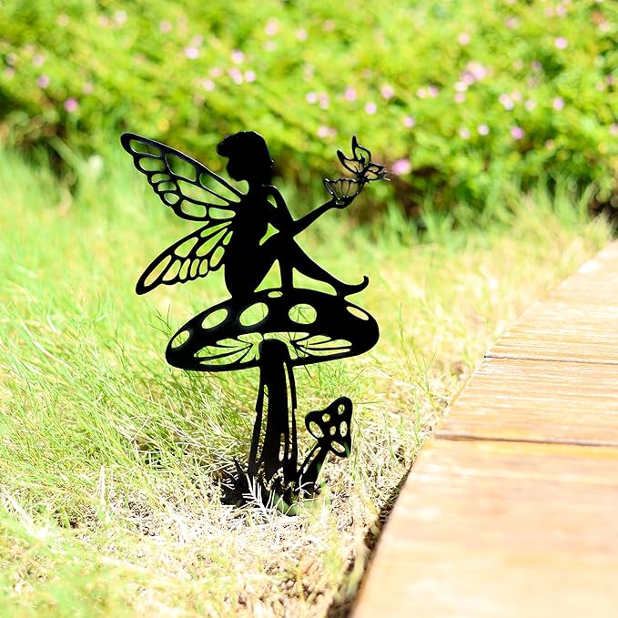 Fairy Garden Decor - 9-Piece Metal Garden Statue Deals for Outdoor, Yard & Lawn - Whimsical Iron Fairy Sculptures Set (11.8 Inch) (Nine Fairies)