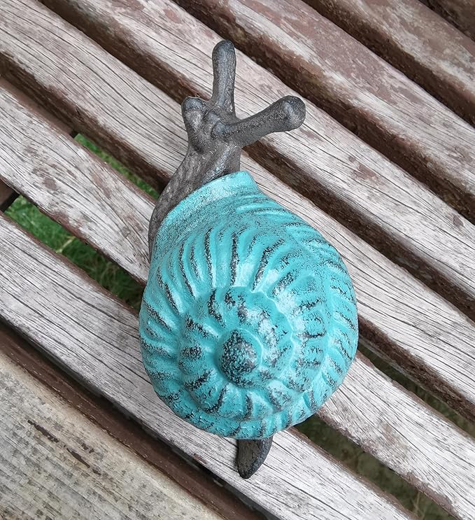 Snail Key Hiders Outside - Spare Key Hider - Hidden Key Holder for Outside, Garden Snail Statues Key Box (Vintage Blue)
