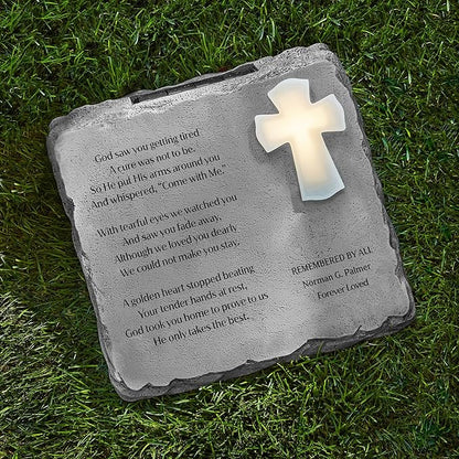 Let's Make Memories Personalized Memorial Garden Stone - Engraved Sympathy Garden Marker - Condolences - Solar Cross