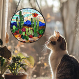 DASTOLL Stained Glass Window Hanging, Green Cactus Suncatcher for Doors Window Home Plant Landscape Sun Catchers Decoration Mother's Day Birthday Gifts for Women, Men, and Mom 7.8 in