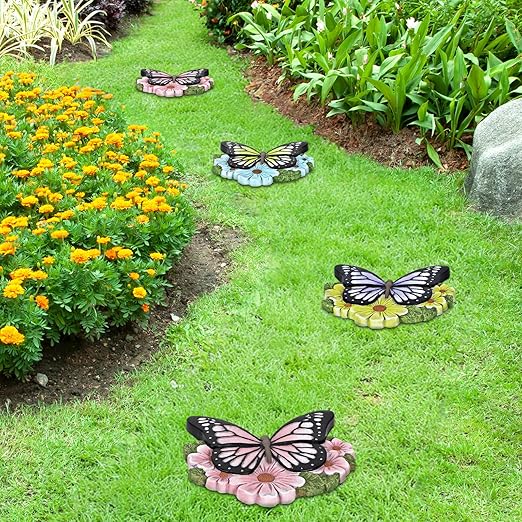 LIANTRAL 3 Pack Butterfly Garden Stepping Stones, Outdoor Decorative Stone for Garden Yard, Patio, Garden, Walkway, Outdoor and Indoor Home Decor
