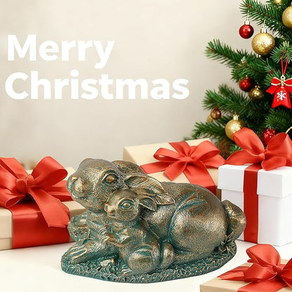 Rabbit Garden Outdoor Statue Resin Easter Bunny Statues for Home, Living Room Decoration, Garden Decor,Verdigris Gold