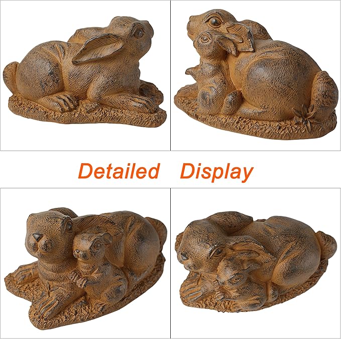 Rabbit Garden Outdoor Statue Resin Easter Bunny Statues for Home, Living Room Decoration, Garden Decor,Brown