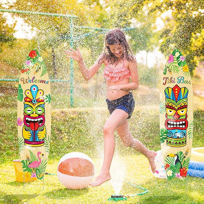 Queekay 2 Pcs Tiki Yard Sign Luau Hawaiian Tropical Party Decoration Outdoor Tiki Sign with Stakes for Summer (Skateboarding Style)