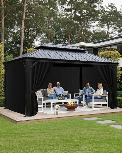 Patio Curtains Outdoor Waterproof - 10'Wx12'Lx7'H Weatherproof Pergola Outside Curtains, Gazebo Universal Replacement Privacy Curtains, 4 Panels Sidewall Drapes with Zipper, Black