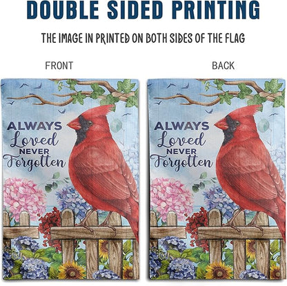 Red Bird Garden Flag Memorial Flags for Cemetery Flags Grave Decorations Remberance Day Flag 12x18 Double Sided Gravesite Saying Always Loved Never Forgotten