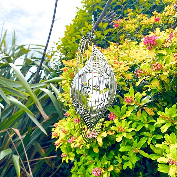 Wind Spinner Metal Garden Spinners Outdoor Garden Art for Backyard Outdoor Hanging Decor and Spinners for Yard and Garden Ornaments 3D Shape (Silver Sun & Moon)