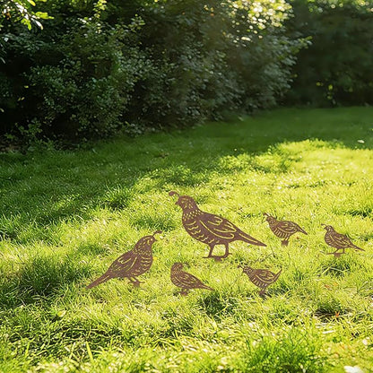 6Pcs Rusty Quail Yard Art Decor, Metal Birds Decorative Garden Stakes for Outside, Bird Lover Gifts for Women Mom Grandma Wife, Metal Garden Decor for Patio Lawn Pathway Backyard Ornament