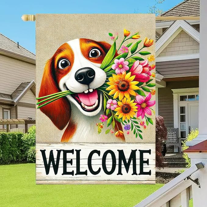 BlissYard Welcome Spring Summer Garden Flag 12x18 Inch Double Sided Beagle Puppy Dog Daisy Seasonal Garden Flag Decoration Yard Small Flag For Rustic Farmhouse Outdoor Banner Party Home Decor