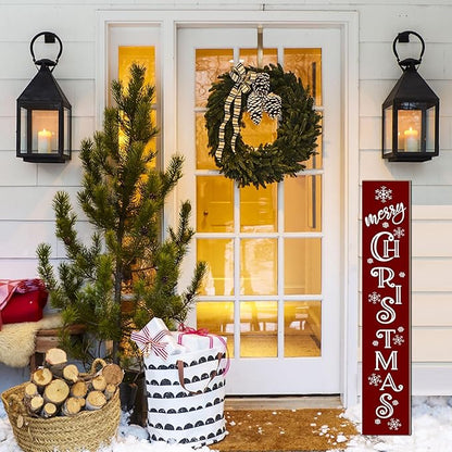 Merry Christmas Sign Xmas Front Door Hanging Decor Wooden Vertical Indoor Outdoor Porch Standing Signs For Garden Home Yard Farmhouse Porch 47.2 x 7.8 Inch