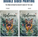 Welcome Winter Garden Flags German Shepherd Garden Flag Cardinal Birds on Snowy Pine Tree Flag Dog Yard Flags for Outside 12x18 Double Sided Christmas Decorative