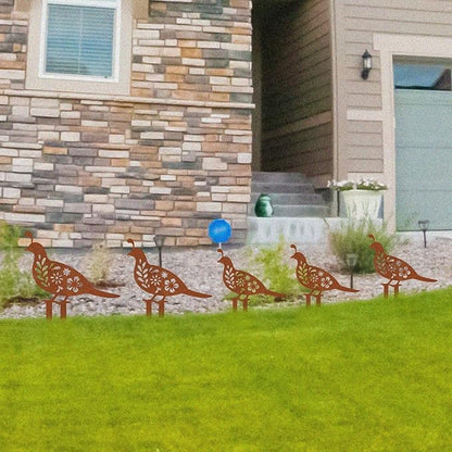 Metal Garden Decorative Statues Distinct Hen and Chicks Silhouette Design,Black Hollow-Cut Yard Art, Perfect Decor for Lawns Yard Gardens (Large, Quail)