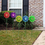 Metal Flower Wind Spinner Garden Lawn Stakes Yard Art, 27 inch Lawn Windmill Ornaments Outside Garden Decorations Outdoor for Yard, 5 Pieces Windmill Gardening Porch Outdoor Valentines Decoration Gift