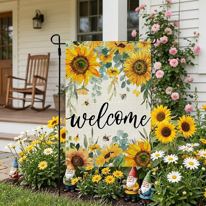 CROWNED BEAUTY Summer Garden Flag Sunflowers 12x18 Inch Double Sided Small Yellow Floral Seasonal Holiday Decoration for Outside Yard