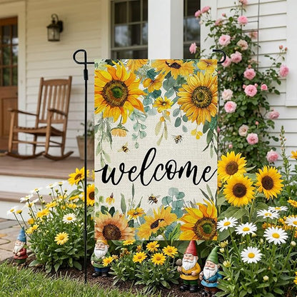 CROWNED BEAUTY Summer Garden Flag Sunflowers 12x18 Inch Double Sided Small Yellow Floral Seasonal Holiday Decoration for Outside Yard