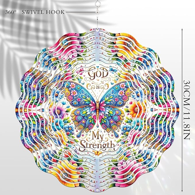Metal Wind Spinners Outdoor - Butterfly Gifts 3D Stainless Steel Wind Spinner 12 Inch Flower Decor for Patio Lawn Garden Yard Hanging Kinetic Ornaments Gift for Women Mom Grandma Wife Friends
