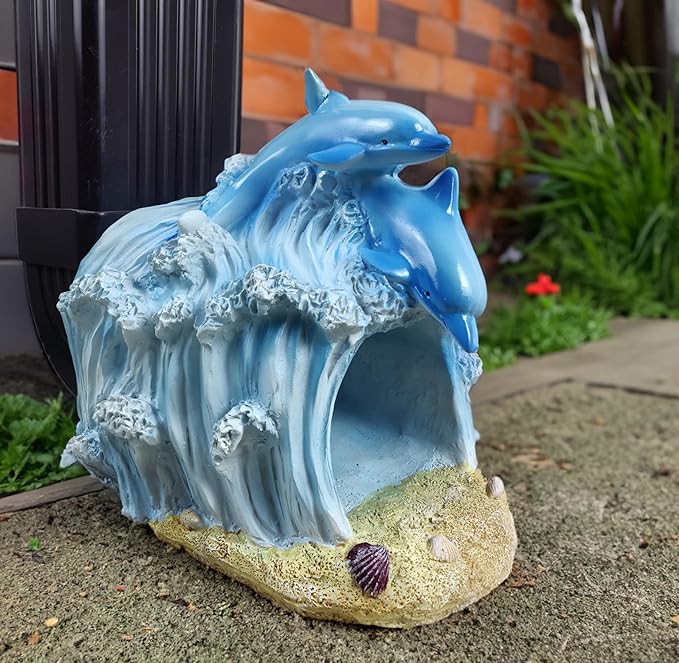 Gutter Diverter Rain,Dolphin Statue Deco Gutter Extension Downspout,Eco-Friendly Resin Sculpture Gutter Extender Diverter,Splash Block, Perfect Rain Gutter Downspout Extension for 3"x4" Downspouts