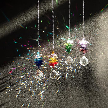 HDCRYSTALGIFTS 4PCS Crystal Hanging Sun Catchers for Window Indoor Rainbow Maker Suncatchers Crystals Ball Prism Chakra Octagon Bead Decor for Home Garden,10.5inch