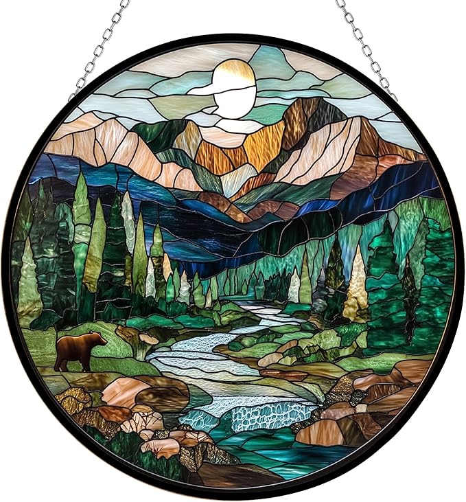 National Park Suncatcher Stained Glass Window Hanging Handmade Stained Glass Suncatchers Metal Chain Outdoor Garden Decor Gift for Women Christmas Thanksgiving