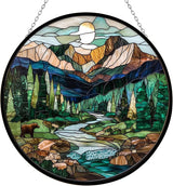 National Park Stained Glass Window Hanging Window Suncatcher 12" Glass Panel with Metal Chain Sun Catchers Wall Art Home Decor Gift for Women Mother's Day