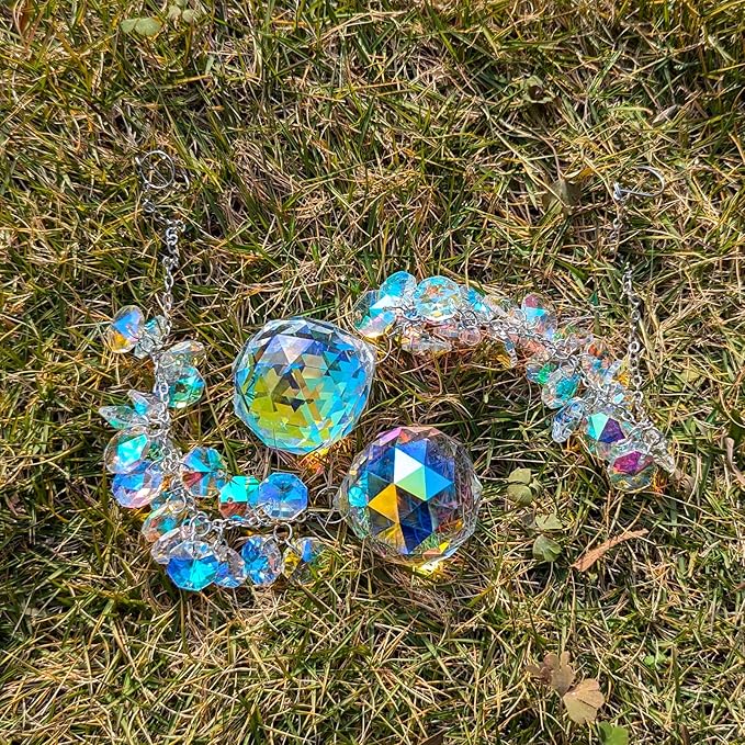 suncatchers Crystals for Windows, 40mm auraro Suncatcher Balls with AB Chandelier Beads Silver Chain, Hanging Crystals for Windows, Ceiling,Wedding, Party,MOM Daughter Gift(2 pcs)