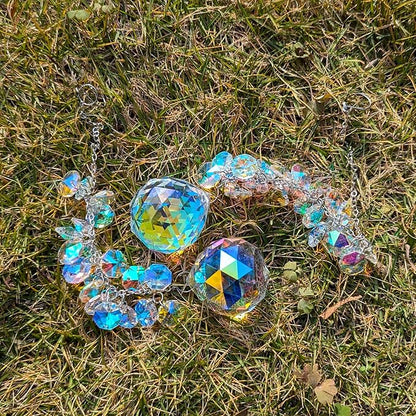 suncatchers Crystals for Windows, 40mm auraro Suncatcher Balls with AB Chandelier Beads Silver Chain, Hanging Crystals for Windows, Ceiling,Wedding, Party,MOM Daughter Gift(2 pcs)