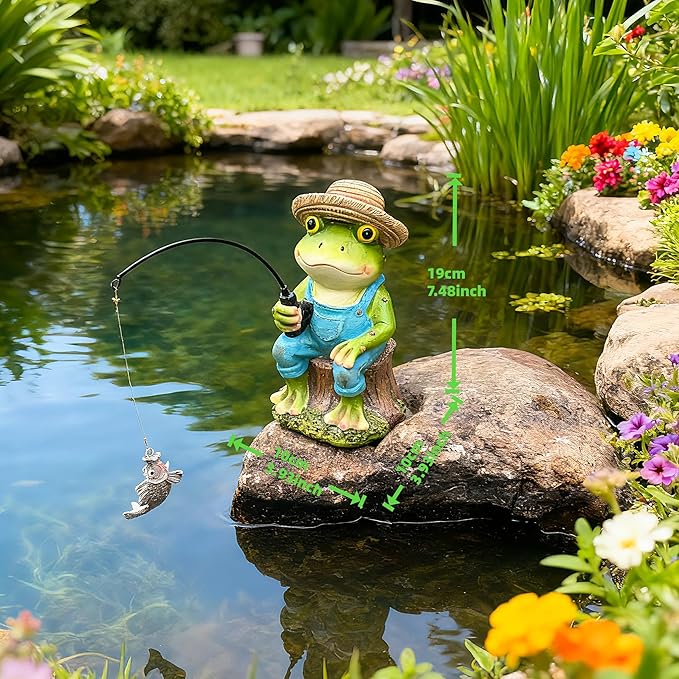 Teaeeno Funny Frog Statue Garden Statue,Frog Fisher for Garden Pond Decor,Pond Accessories Decor,Poolside Statues,Perfect for Garden Pond,Lakefront,Forg Decor Outdoor(Green)