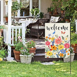Baccessor Spring Summer Welcome Garden Flag Double Sided 12.5 x 18 Inch Burlap with Clip and Stopper,Floral Butterflies Flag Seasonal Farmhouse Front Yard Lawn Outside Outdoor Decoration