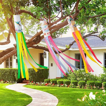 WinTS 3Pcs 55 Inch Wind Socks,Large Size Windsocks Outdoor Hanging Butterfly Hummingbird, Spring Wind Socks for Outside Heavy Duty for Wall Tree Front Patio Lawn Garden