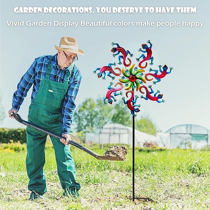 58" Lizard Wind Spinner with Metal Garden Stake, Larger Wind Sculptures for Yard and Garden Lawn Patio Decor(Purple-red)