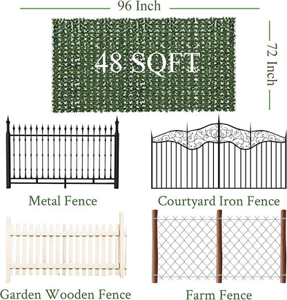 Artificial Ivy Privacy Fence Screen: 72"x 96" (48 Sqft) Anti-Ultraviolet Artificial Hedge Grass Wall, Used for Indoor and Outdoor Green Background, Garden Greening Decoration
