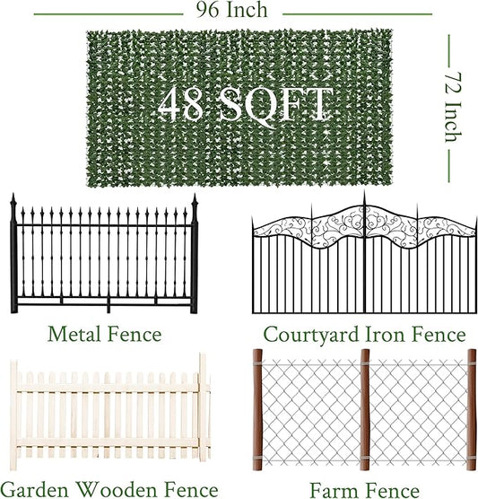 Artificial Ivy Privacy Fence Screen: 72"x 96" (48 Sqft) Anti-Ultraviolet Artificial Hedge Grass Wall, Used for Indoor and Outdoor Green Background, Garden Greening Decoration