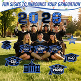 13Pcs Graduation Yard Signs Class of 2026 Large Congrats Grad Sign with Stakes & String Hanging Graduation Decorations for Indoor Outdoor Yard Lawn Porch School (Blue)