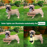 Sunny Pug Welcome Sign with Solar Lantern, Standing Yellow Pug Garden Sculpture for Balcony, Patio Nooks, Flower Borders & Entry Steps
