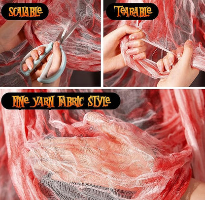 400" x 85" Halloween Creepy Cloth - Large Size Spooky Fabric - Scary Gauze Blood Creepy Cloth for Haunted House Party Yard Wall Doorway Decoration (red)