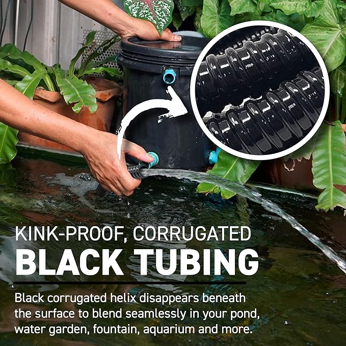 Sealproof 1" Dia. Corrugated Pond Tubing 1-Inch ID, 20 FT Length, Black PVC Kinkproof Strong Flex Tubing Made in USA
