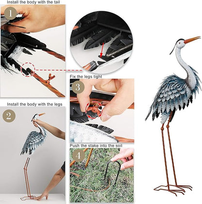 TERESA'S COLLECTIONS Garden Decor Blue Heron Sculptures & Statues,24.5" Coastal Metal Heron Decoy for Outdoor Outside Vivid Bird Metal Yard Art Cranes Patio Pond Pool Lawn Decorations,Gift for Mom