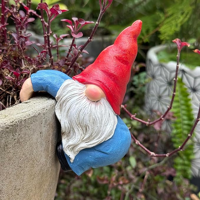 Climbing Gnome Figurines Flower Pot Hugger, Resin Hanging Garden Gnomes Statue Outdoor Decor Fence Ornaments Plant Pot for Indoor Outdoor Home Patio Yard Lawn 2 PCS