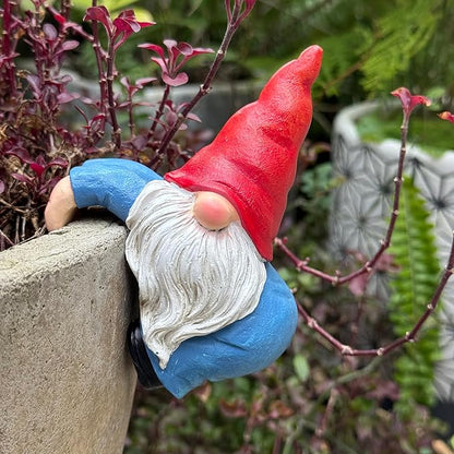 Climbing Gnome Figurines Flower Pot Hugger, Resin Hanging Garden Gnomes Statue Outdoor Decor Fence Ornaments Plant Pot for Indoor Outdoor Home Patio Yard Lawn 2 PCS