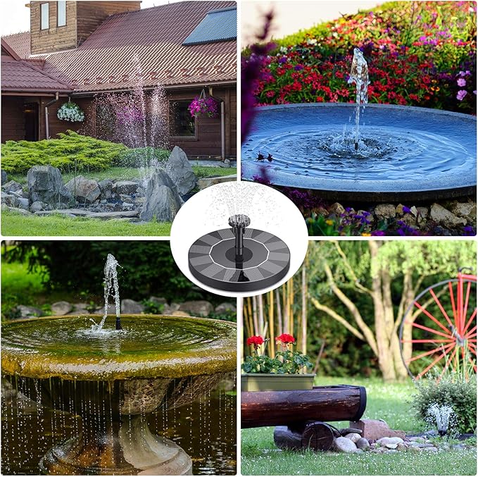 AISITIN Solar Bird Bath Fountain with 6 Nozzles, Solar Powered Floating Water Fountain Pump for Bird Bath, Pond, Pool, Garden, Fish Tank and Outdoor