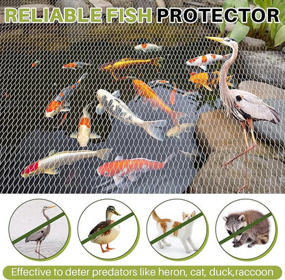 Koi Pond Netting Kit 7 x 10ft, Bird Deer Fence Netting, Durable Net Cover for Leaves, Heavy Duty Fine Mesh, Protect Fish from Birds, Cats & Predators, 12pcs Stakes & Ties Included(White)