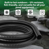 3/4 Inch Pond Tubing – 10ft Flexible PVC Corrugated Pond Hose with 2 Stainless Steel Hose Clamps, Kink-Proof Black Pump Tubing for Garden Ponds, Waterfalls, Filters & Drainage
