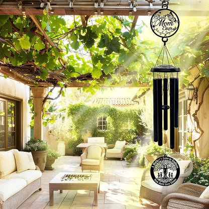 Personalized Mother’s Day Wind Chimes with Custom Metal Signs, Best Mom Ever & Tree of Life Design, Engraved Names Memorial Wind Chime Gift for Mom, Outdoor Garden Patio Sympathy Decor